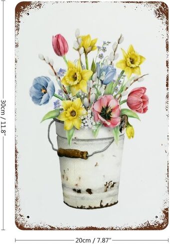VIOFLOW Daffodil Floral Bouquet Farmhouse Metal Tin Sign Spring Flowers Wall Decor Funny Decoration for Home Kitchen Bar Garage Vintage Retro Poster Plaque Tin Signs 8X12 Inches in Kuwait