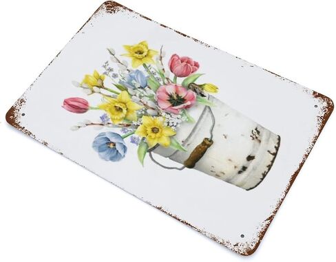 VIOFLOW Daffodil Floral Bouquet Farmhouse Metal Tin Sign Spring Flowers Wall Decor Funny Decoration for Home Kitchen Bar Garage Vintage Retro Poster Plaque Tin Signs 8X12 Inches in Kuwait