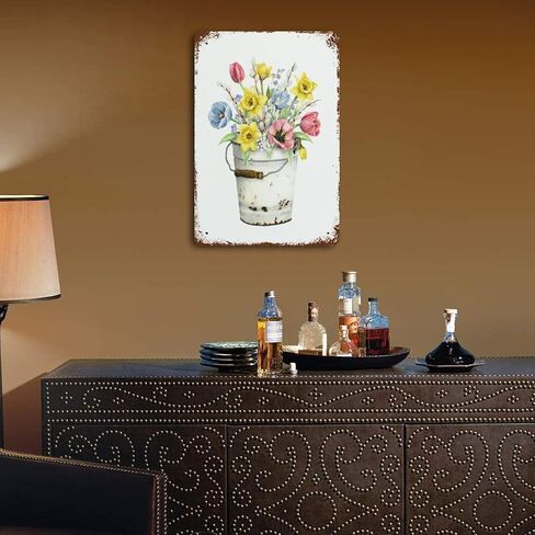 VIOFLOW Daffodil Floral Bouquet Farmhouse Metal Tin Sign Spring Flowers Wall Decor Funny Decoration for Home Kitchen Bar Garage Vintage Retro Poster Plaque Tin Signs 8X12 Inches in Kuwait