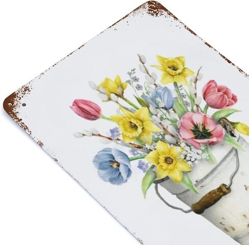 VIOFLOW Daffodil Floral Bouquet Farmhouse Metal Tin Sign Spring Flowers Wall Decor Funny Decoration for Home Kitchen Bar Garage Vintage Retro Poster Plaque Tin Signs 8X12 Inches in Kuwait