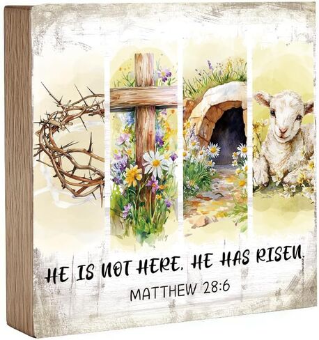 ديكورات عيد الفصح المسيحي - علامة دينية لقد قام عيد الفصح السعيد، علامات خشبية خشبية لطاولة الحمام، والحفلات المنزلية، والمكتب الداخلي، والفصول الدراسية، وهدايا ديكور المطبخ، مقاس 5×5 بوصة in Kuwait