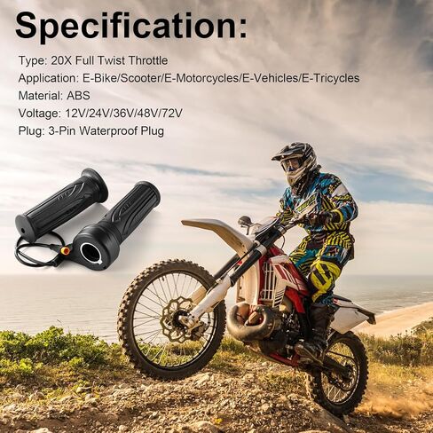 ebike 20x قبضة خنق كاملة، 12 فولت - 72 فولت 3 دبوس كامل تويست خنق القبضات متوافقة مع ريدستار q20، للماء التوصيل الحق السرعة المقود خنق للدراجة الكهربائية سكوتر 22.2 ملليمتر in Kuwait