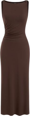 CIDER Womens Midi Dresses Boat Neck Sleeveless Ruched Bodycon Dresses Summer Casual Cocktail Date Night Outfits in Saudi Arabia