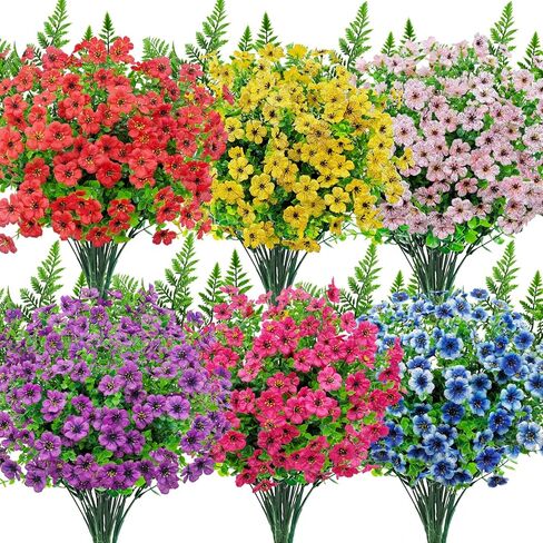 زهور صناعية للديكور في الهواء الطلق، 16 حزمة من الزهور الحريرية المزيفة مع سرخس مقاومة للأشعة فوق البنفسجية ولا تبهت نباتات صناعية للمنزل خارج المزارع والشرفة ونافذة ديكور الصندوق (أرجواني مزدوج) in Kuwait