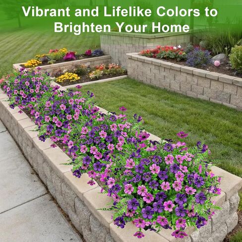 Artificial Flowers for Outdoors Decoration, 16 Bundles Silk Fake Flower with Ferns UV Resistant No Fade Faux Plants for Home Outside Planter Porch Patio Window Box Decor (Double Purple) in Saudi Arabia