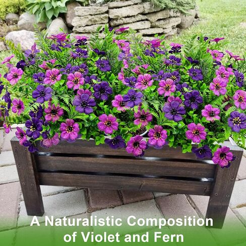 Artificial Flowers for Outdoors Decoration, 16 Bundles Silk Fake Flower with Ferns UV Resistant No Fade Faux Plants for Home Outside Planter Porch Patio Window Box Decor (Double Purple) in Saudi Arabia