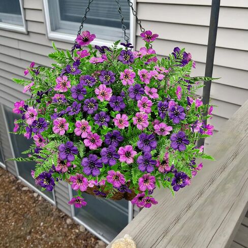 Artificial Flowers for Outdoors Decoration, 16 Bundles Silk Fake Flower with Ferns UV Resistant No Fade Faux Plants for Home Outside Planter Porch Patio Window Box Decor (Double Purple) in Saudi Arabia