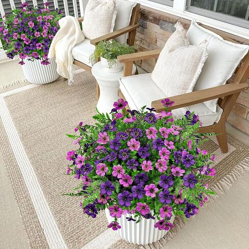 Artificial Flowers for Outdoors Decoration, 16 Bundles Silk Fake Flower with Ferns UV Resistant No Fade Faux Plants for Home Outside Planter Porch Patio Window Box Decor (Double Purple) in Saudi Arabia