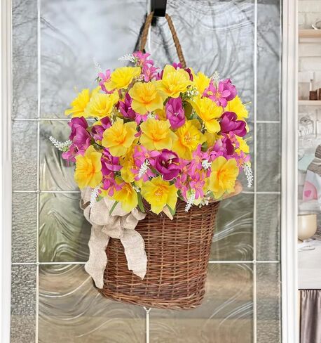 HUAESIN 4 Bundles Daffodils Artificial Flowers Narcissus Bouquets Yellow Spring Silk Fake Tulips Flowers Easter Flower Arrangement for Wedding Home Table Centerpieces Cemetery Outdoor Window Box in Kuwait