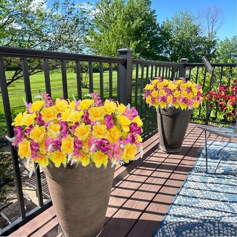 HUAESIN 4 Bundles Daffodils Artificial Flowers Narcissus Bouquets Yellow Spring Silk Fake Tulips Flowers Easter Flower Arrangement for Wedding Home Table Centerpieces Cemetery Outdoor Window Box in Kuwait