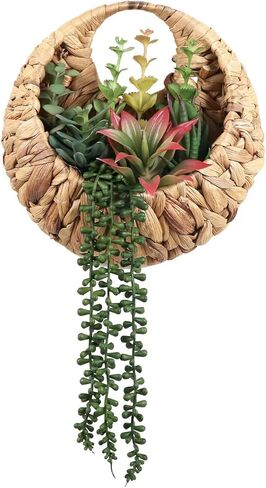 Fake Plants Hanging Artificial Succulents Plants in Woven Basket, Faux String of Pearls Greenery Plants for Living Room Bathroom Boho Wall Decor in Saudi Arabia