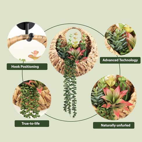 Fake Plants Hanging Artificial Succulents Plants in Woven Basket, Faux String of Pearls Greenery Plants for Living Room Bathroom Boho Wall Decor in Saudi Arabia