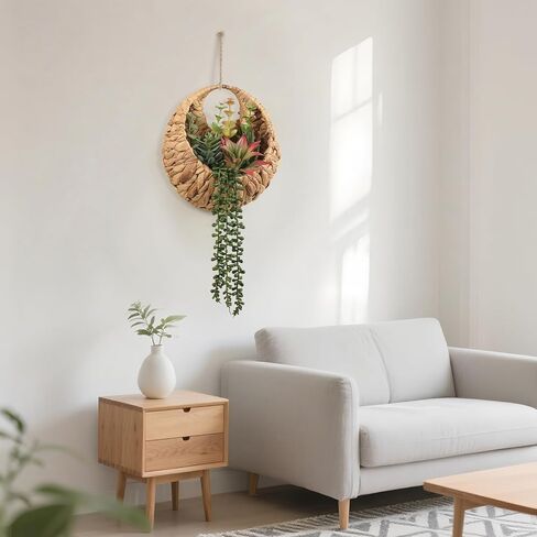 Fake Plants Hanging Artificial Succulents Plants in Woven Basket, Faux String of Pearls Greenery Plants for Living Room Bathroom Boho Wall Decor in Saudi Arabia