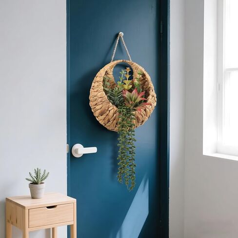 Fake Plants Hanging Artificial Succulents Plants in Woven Basket, Faux String of Pearls Greenery Plants for Living Room Bathroom Boho Wall Decor in Saudi Arabia