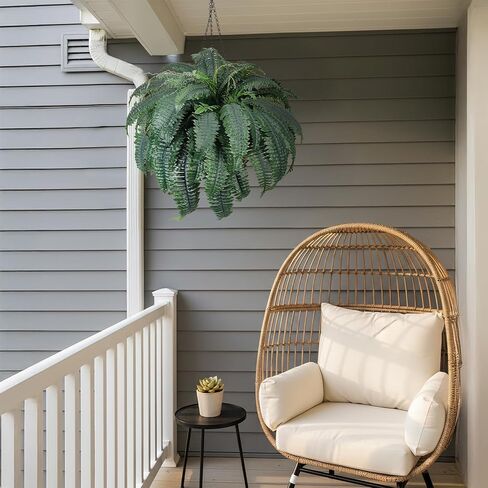 Set of 2 Faux Ferns 72 Fronds, 48" Large Fake Plants Boston Ferns with Hanging Basket UV Resistant Artificial Greenery Plant Outdoor for Front Porch Living Room Garden Decor in Kuwait
