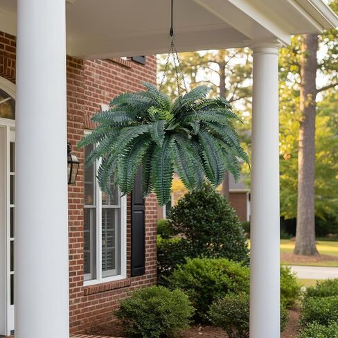 Set of 2 Faux Ferns 72 Fronds, 48" Large Fake Plants Boston Ferns with Hanging Basket UV Resistant Artificial Greenery Plant Outdoor for Front Porch Living Room Garden Decor in Kuwait