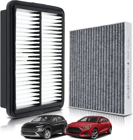 Activated Carbon Cabin & Engine Air Filter Fit for Hyundai Kona Veloster 1.6L 2.0L 2018-2023 for Kia Soul 1.6L 2.0L 2020-2022 Replace 28113-F2000 97133-D3000 in Saudi Arabia