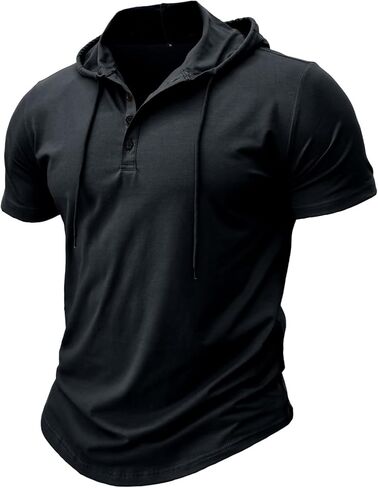 Mens Hooded Henley T Shirt Button Front Short Sleeve Casual Lightweight Breathable Tee for Everyday Wear in Saudi Arabia