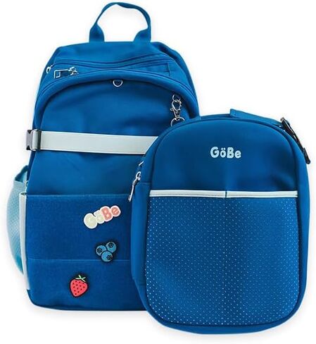 GoBe Kids Travel Backpack with Lunchbag Combo – Washable, Lightweight Luggage Backpack with Customizable Patches, Preschool, Kindergarten - Durable For Travel, School, Airplane, Ages 3-8, Blue in Kuwait