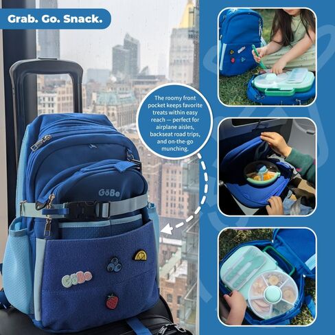 GoBe Kids Travel Backpack with Lunchbag Combo – Washable, Lightweight Luggage Backpack with Customizable Patches, Preschool, Kindergarten - Durable For Travel, School, Airplane, Ages 3-8, Blue in Kuwait