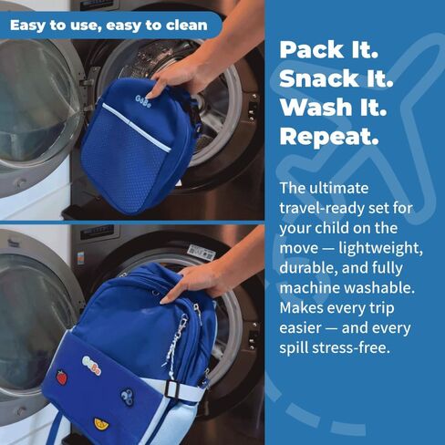 GoBe Kids Travel Backpack with Lunchbag Combo – Washable, Lightweight Luggage Backpack with Customizable Patches, Preschool, Kindergarten - Durable For Travel, School, Airplane, Ages 3-8, Blue in Kuwait
