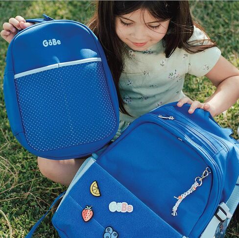 GoBe Kids Travel Backpack with Lunchbag Combo – Washable, Lightweight Luggage Backpack with Customizable Patches, Preschool, Kindergarten - Durable For Travel, School, Airplane, Ages 3-8, Blue in Kuwait