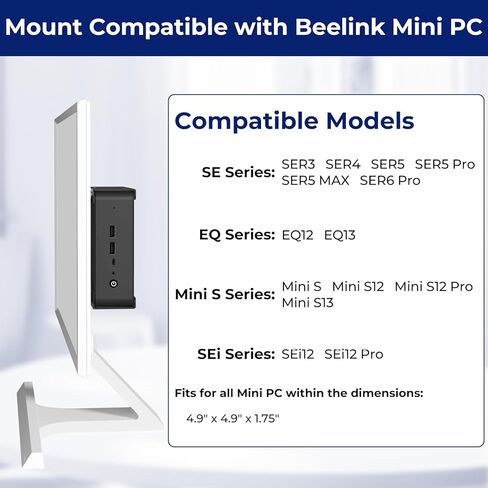 حامل كمبيوتر صغير لجهاز Beelink Mini PC Vesa Mount/Wall Mount/Under Desk، لـ SER5/SER5 Pro/SER5 MAX/S12 Pro/S13/SER6 Pro/SER3/SER4/EQ12/EQ13/Mini S/S12/SEi12/SEi12 Pro والمزيد، مع لوحة ماوس in Kuwait