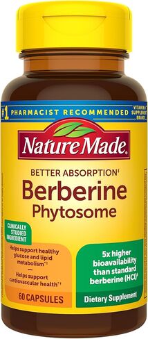 Nature Made Better Absorption Berberine Phytosome Capsules, 1100mg Per 2 Capsules Daily, Berberine Supplement for Cardiovascular Health Support, 60 Capsules, 30 Day Supply in Kuwait
