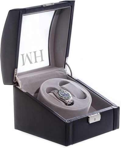 Bey-Berk Genuine Leather Dual Watch Winder (Black), Glass-Top Automatic Display Case with Locking Clasp, AC/DC Powered with 2 Watch Pillows and Selectable Rotation in Kuwait