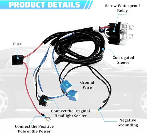 Car H4 LED Headlight Wiring Harness, 12V Heavy Duty Vehicle Head Light Relay Harness Kit, Auto Dual Ground Problem Headlight Connector Socket Kit, Compatible with 9003 H6024 5x7 in Saudi Arabia