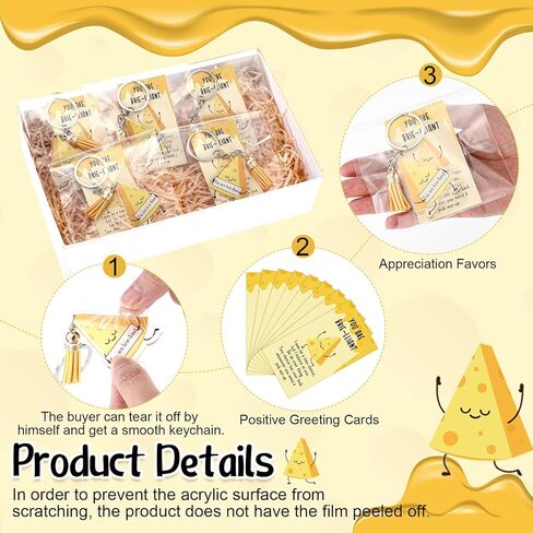 12 Sets Funny Cheese Keychain Bulk Inspirational Positive Gift for Employees Coworkers with Emotional Support Cards in Saudi Arabia