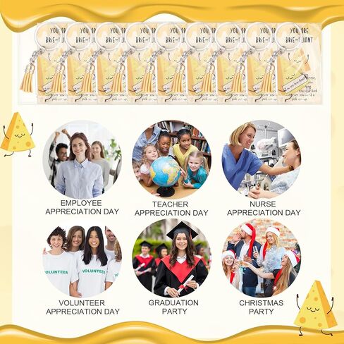 12 Sets Funny Cheese Keychain Bulk Inspirational Positive Gift for Employees Coworkers with Emotional Support Cards in Saudi Arabia