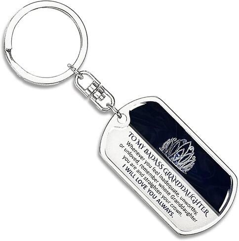 KINTAN Keepsake for Granddaughter Keychain, to My Badass Granddaughter Keychain, Stainless Steel Dog Tags Keychain, Granddaughter Gifts from Grandma Grandpa (Silver,Granddaughter) in Saudi Arabia