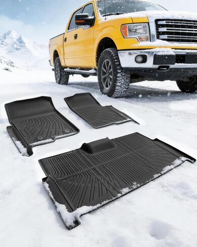 CreekT® All Weather Floor Mats for Ford F150 2010-2014 SuperCrew/Crew Cab (Only for 1st Row Bucket Seat), Heavy Duty Waterproof Car Truck Rubber Floor Mats Fit for Ford F-150 XL, XLT Accessories in Kuwait