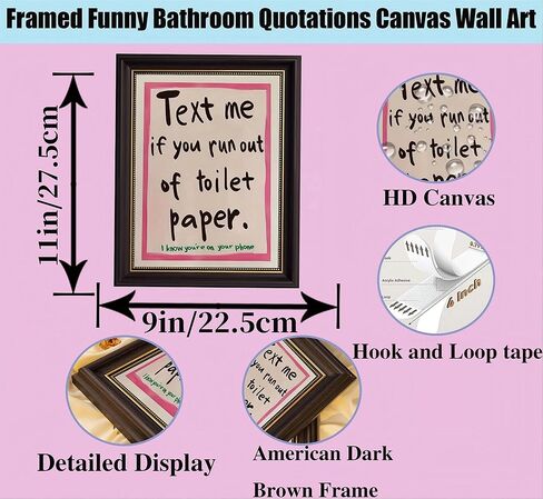 Dark Brown Framed Funny Bathroom Quotations Canvas Wall Art Message Me If You'Re Out Of Toilet Paper Wall Decor Picture Pink Humor Bathroom Poster Print for Toilets And Restrooms Prepare To Hang in Saudi Arabia