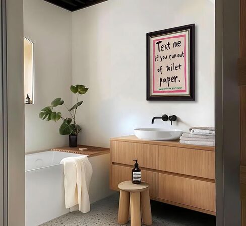 Dark Brown Framed Funny Bathroom Quotations Canvas Wall Art Message Me If You'Re Out Of Toilet Paper Wall Decor Picture Pink Humor Bathroom Poster Print for Toilets And Restrooms Prepare To Hang in Saudi Arabia