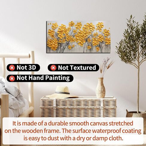 SKYRISE مجردة الذهب الأصفر الزهور / زهرة جدار ديكور فني لغرفة المعيشة، الحديثة قماش الفن الزخرفية صورة طباعة العمل الفني لمكتب غرفة النوم، حجم 40x20 بوصة in Kuwait