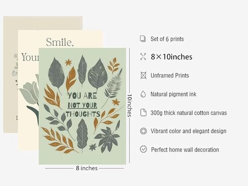 6Pcs Sage Green Mental Health Canvas Wall Art Offices Sage Motivational Poster Print Inspiring green wildflowers Pictuer Boho Floral Wall Deocr for School Therapy Home Decor in Kuwait