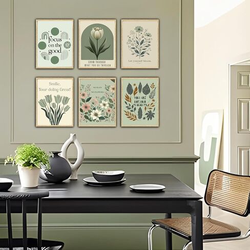 6Pcs Sage Green Mental Health Canvas Wall Art Offices Sage Motivational Poster Print Inspiring green wildflowers Pictuer Boho Floral Wall Deocr for School Therapy Home Decor in Kuwait