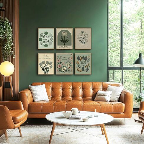 6Pcs Sage Green Mental Health Canvas Wall Art Offices Sage Motivational Poster Print Inspiring green wildflowers Pictuer Boho Floral Wall Deocr for School Therapy Home Decor in Kuwait