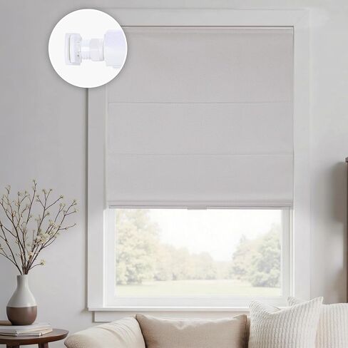 HOMEDEMO No Drill No Tools Cordless Roman Shades for Window,Room Darkening Easy Install Linen Fabric Blackout Roll Up Roman Blinds Window Blinds Inside Mount 23" W x 64" H Grayish White in Kuwait