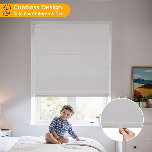 HOMEDEMO No Drill No Tools Cordless Roman Shades for Window,Room Darkening Easy Install Linen Fabric Blackout Roll Up Roman Blinds Window Blinds Inside Mount 23" W x 64" H Grayish White in Kuwait