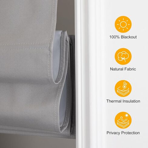 HOMEDEMO No Drill No Tools Cordless Roman Shades for Window,Room Darkening Easy Install Linen Fabric Blackout Roll Up Roman Blinds Window Blinds Inside Mount 23" W x 64" H Grayish White in Kuwait