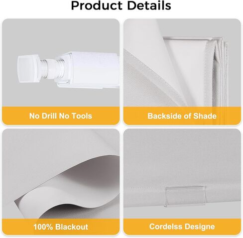 HOMEDEMO No Drill No Tools Cordless Roman Shades for Window,Room Darkening Easy Install Linen Fabric Blackout Roll Up Roman Blinds Window Blinds Inside Mount 23" W x 64" H Grayish White in Kuwait