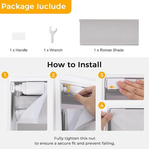 HOMEDEMO No Drill No Tools Cordless Roman Shades for Window,Room Darkening Easy Install Linen Fabric Blackout Roll Up Roman Blinds Window Blinds Inside Mount 23" W x 64" H Grayish White in Kuwait