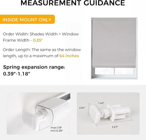 HOMEDEMO No Drill No Tools Cordless Roman Shades for Window,Room Darkening Easy Install Linen Fabric Blackout Roll Up Roman Blinds Window Blinds Inside Mount 23" W x 64" H Grayish White in Kuwait