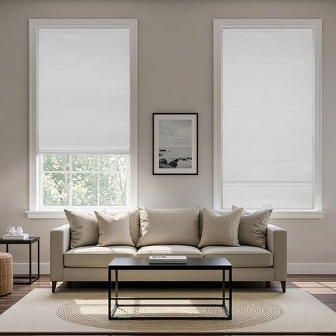 HOMEDEMO No Drill No Tools Cordless Roman Shades for Window,Room Darkening Easy Install Linen Fabric Blackout Roll Up Roman Blinds Window Blinds Inside Mount 23" W x 64" H Grayish White in Kuwait