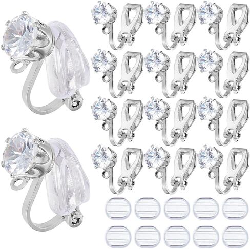 1 Box 32Pcs Clip-on Earring Converter Clip on Earrings Backs Brass Non Pierced Triangle Shape Clip Converters with Crystal Rhinestone and Pads Earring Clips for Jewelry Making Supplies DIY in Kuwait