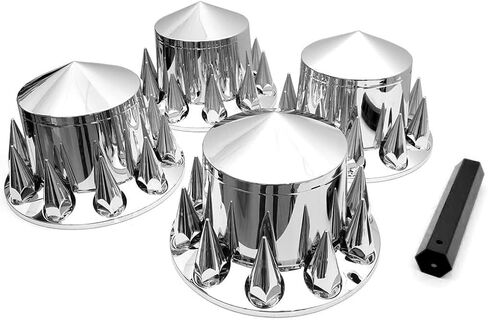 4 عبوات من أغطية عجلات المحور الخلفي المسننة المصنوعة من الكروم، مجموعة كومبو من أغطية محور العجلة البلاستيكية القابلة للإزالة مع أغطية صواميل مسننة مقاس 33 مم لشبه الشاحنات (الخلفية 4) in Kuwait