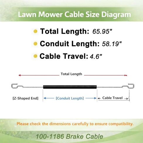كابل فرامل 100-1186 لجزازات العشب Toro Super Recycler 21 بوصة، يناسب الموديلات 20036-20048، يستبدل 1001186 in Kuwait